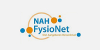 Het logo van NAH FysioNet in de kleuren blauw en oranje