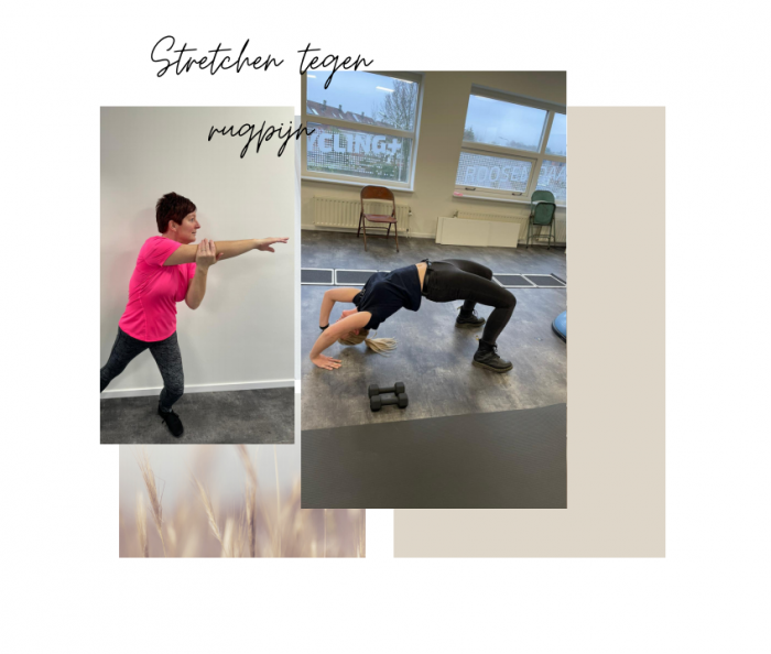stretchoefeningen rug roosendaal Twee medewerkers van Van Broekhoven Fysio laten strech oefeningen zien