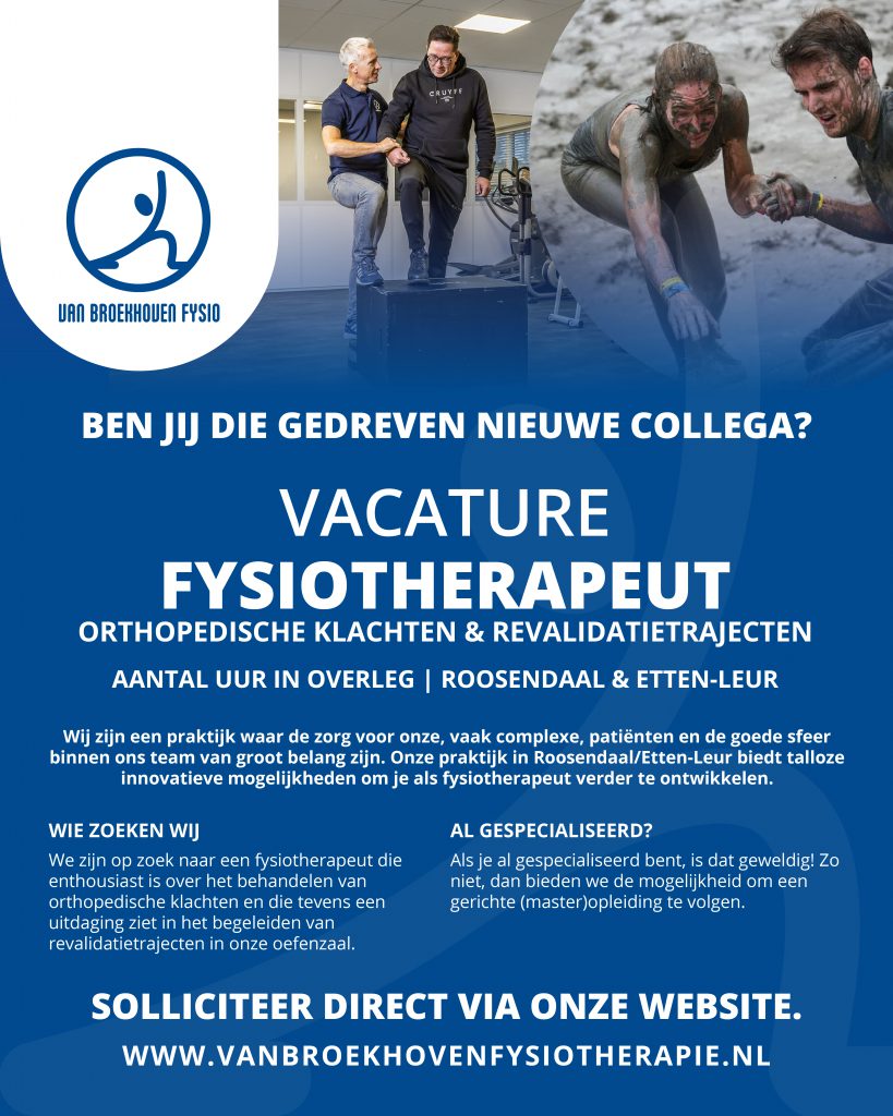 Vacature van Van Broekhoven Fysio voor fysiotherapeut gericht op orthopedische klachten & revalidatietrajecten